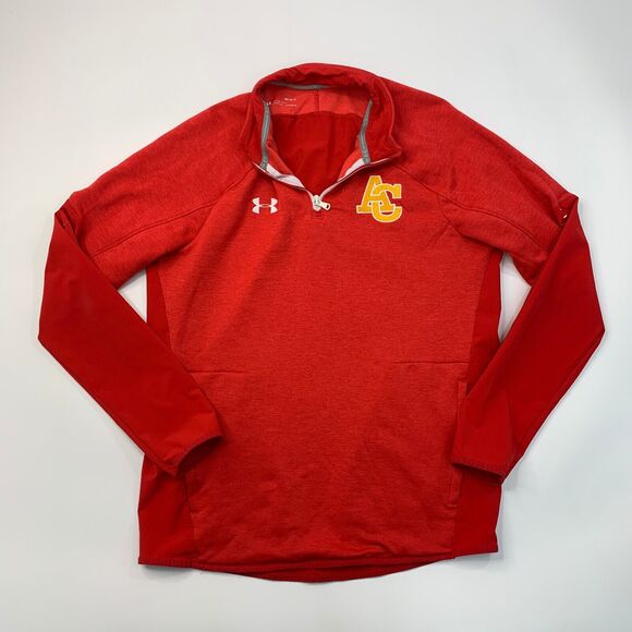 Under Armour Sweatshirt Mens M Medium Pimento Red Quarter Zip ColdGear Fleece - Picture 2 of 11